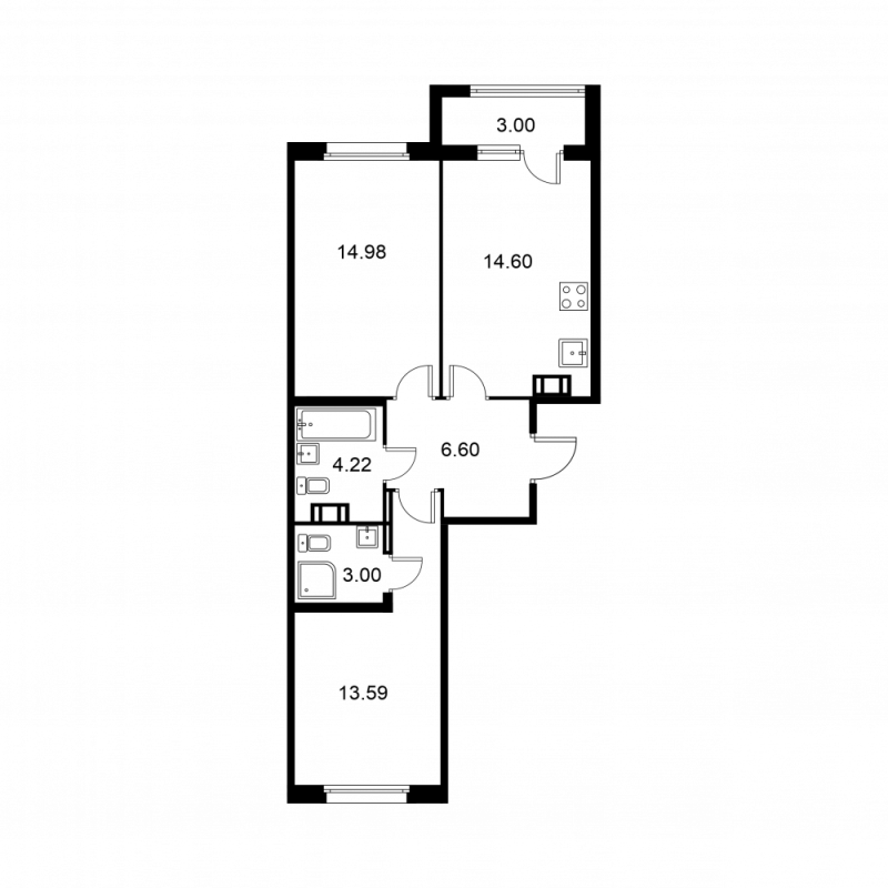 2 ккв 58,5 м²