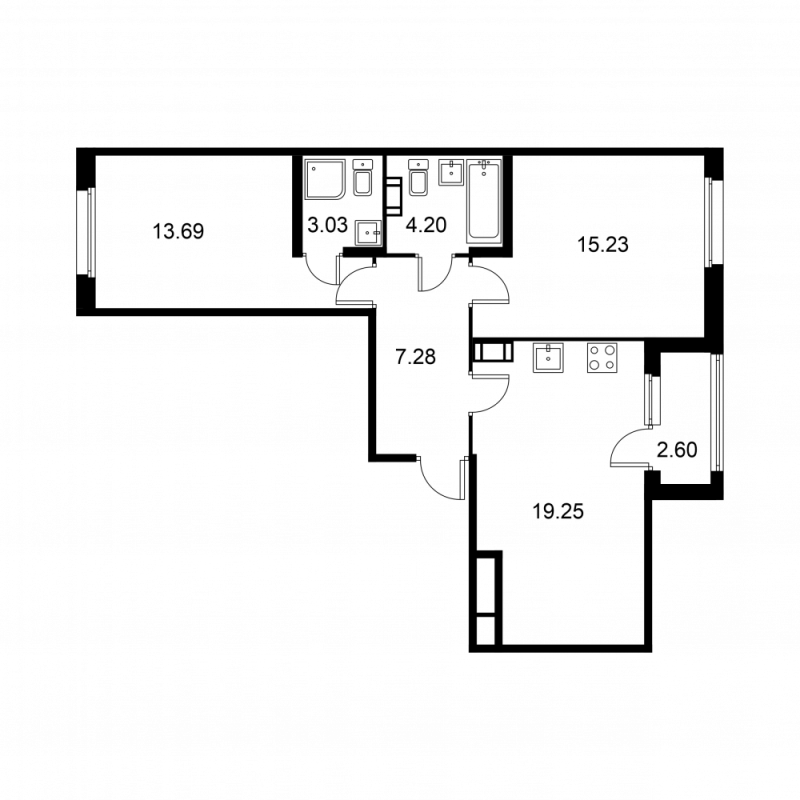 3 ккв (Евро) 64 м²