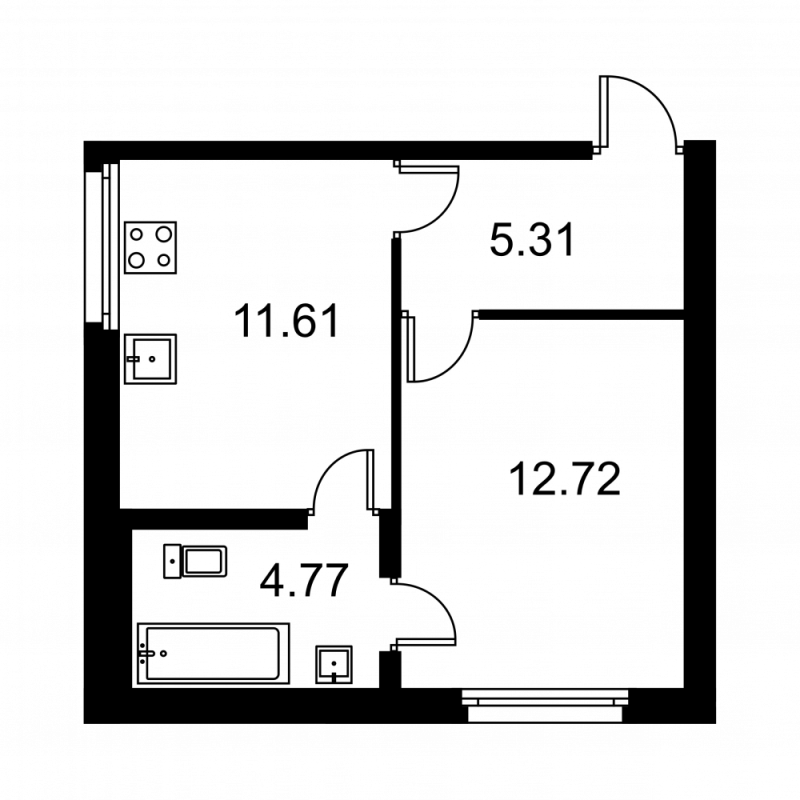 1 ккв 34,4 м²