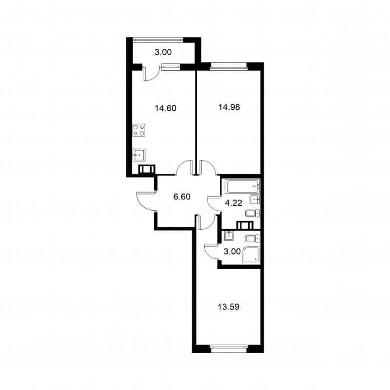 2 ккв 58,5 м²