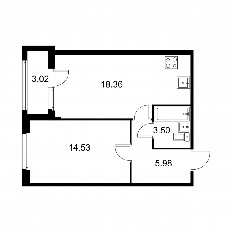 2 ккв (Евро) 43,9 м²
