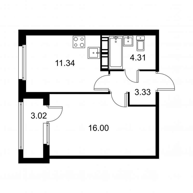 1 ккв 36,5 м²