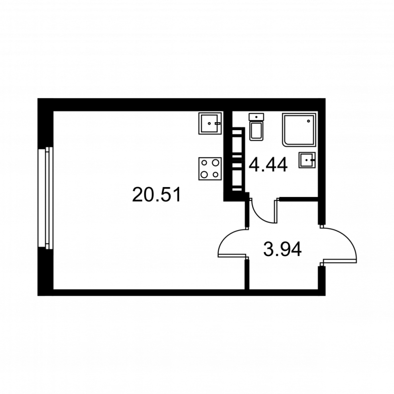 Студия 28,9 м²