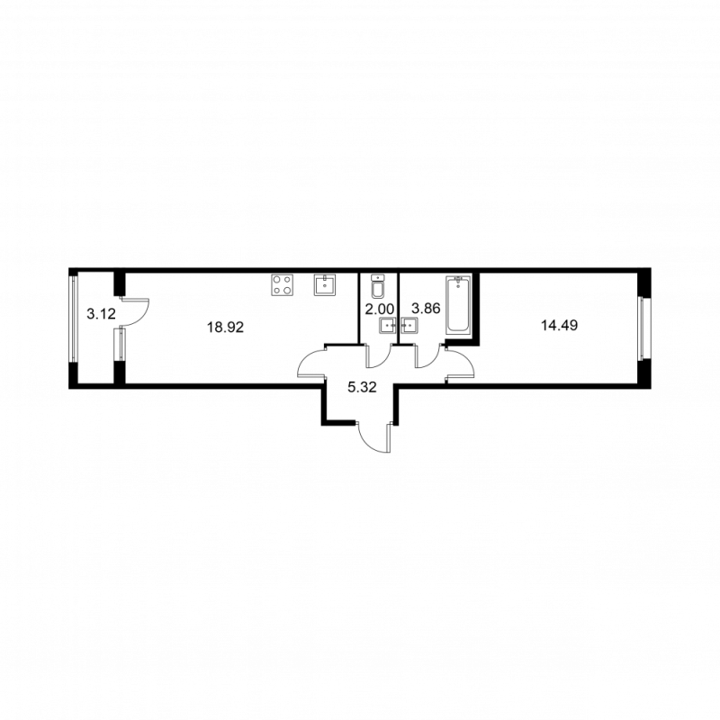 2 ккв (Евро) 46,2 м²