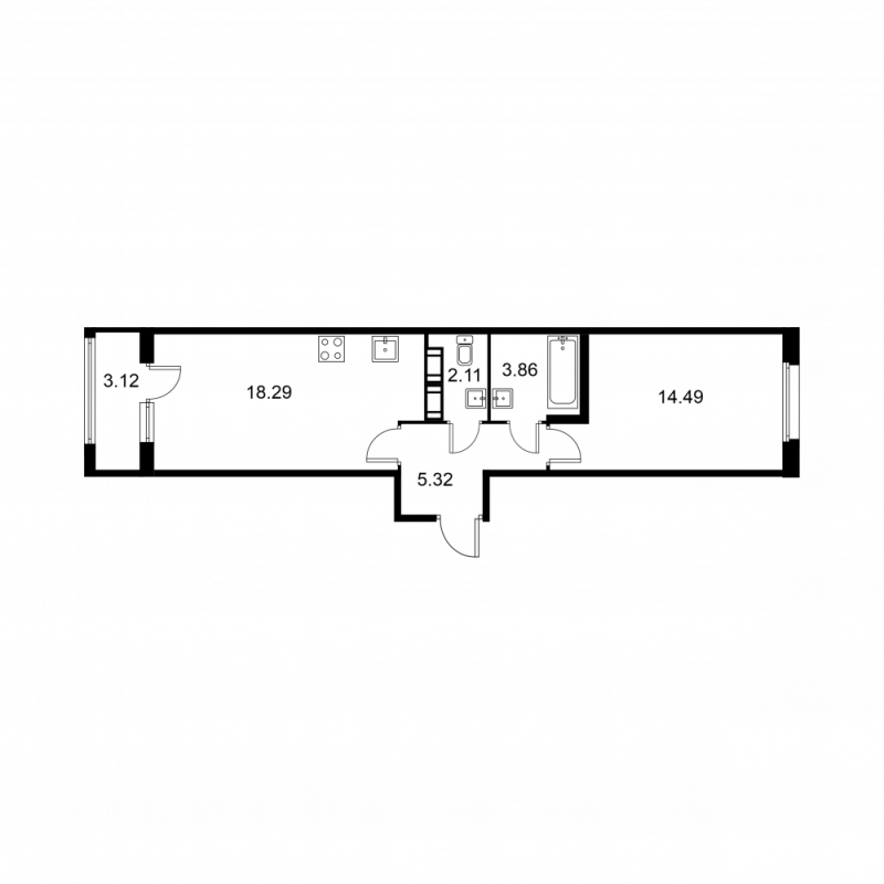 2 ккв (Евро) 45,6 м²