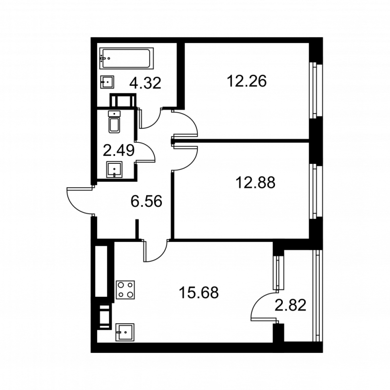 3 ккв (Евро) 55,6 м²