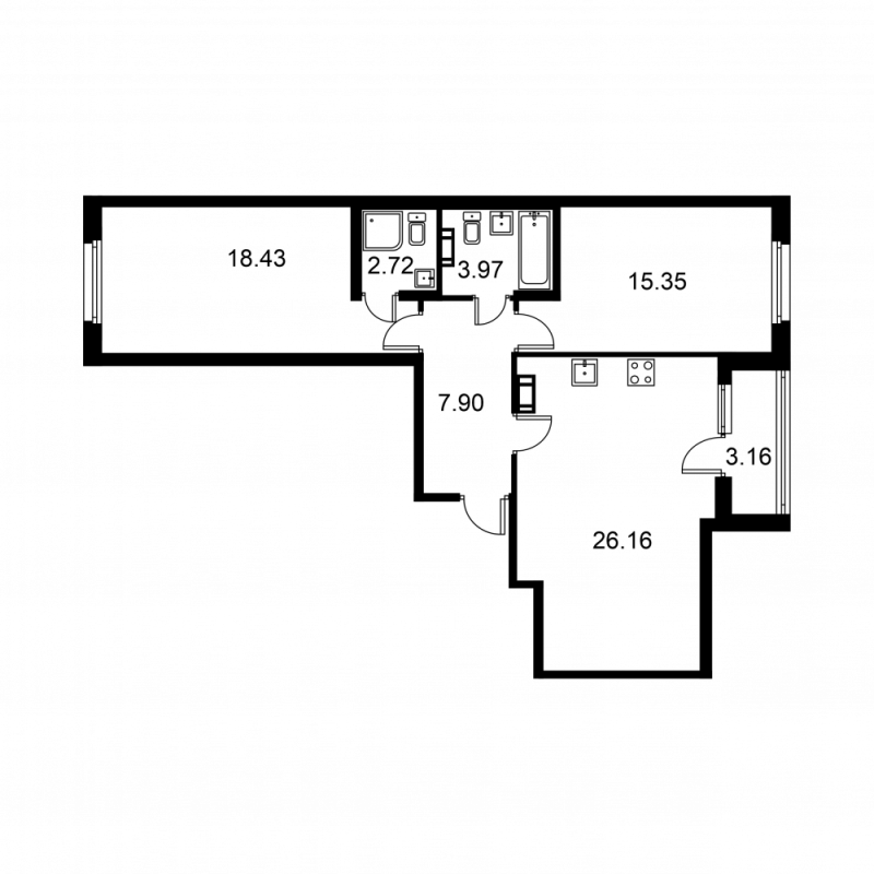 3 ккв (Евро) 76,1 м²