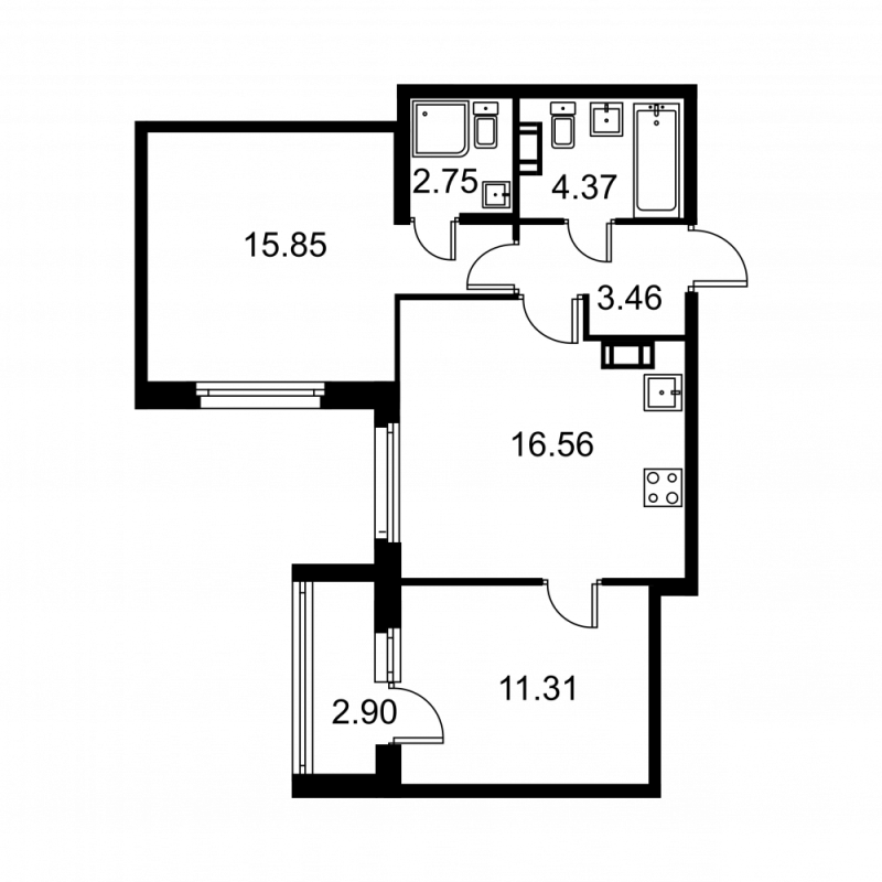 3 ккв (Евро) 55,8 м²