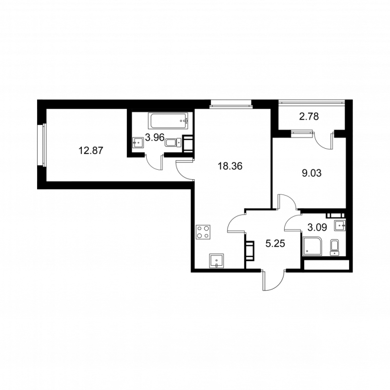 3 ккв (Евро) 54 м²