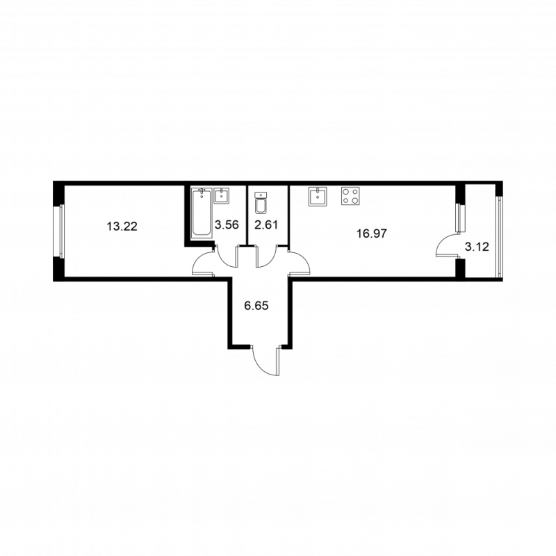 2 ккв (Евро) 44,6 м²