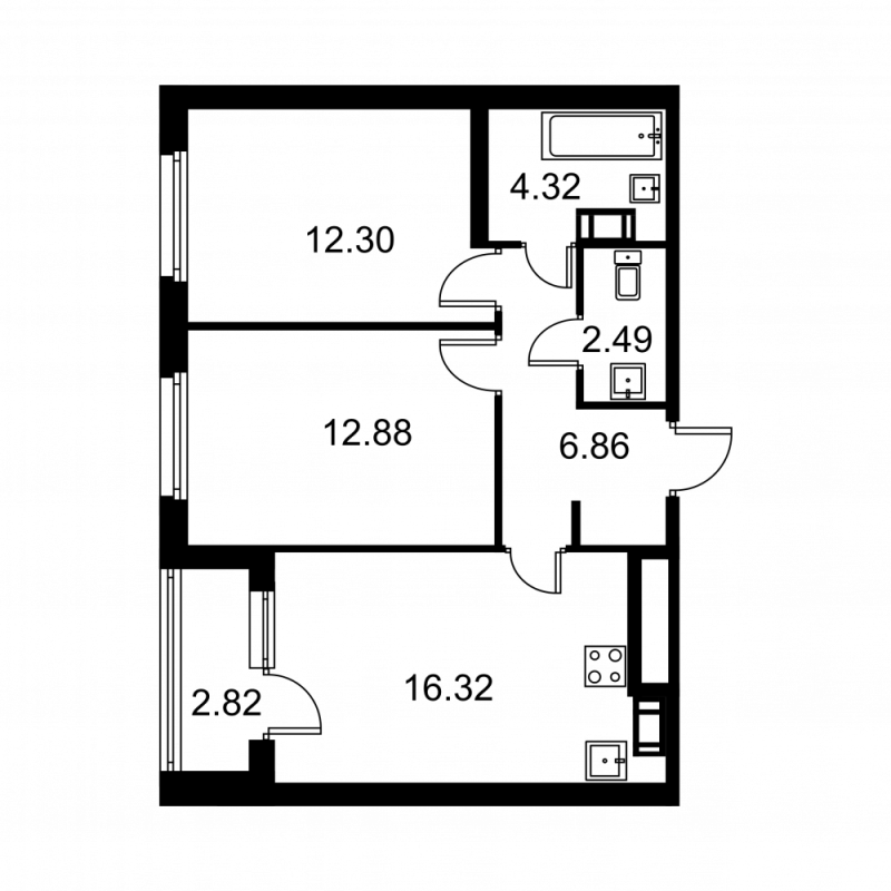 3 ккв (Евро) 56,6 м²