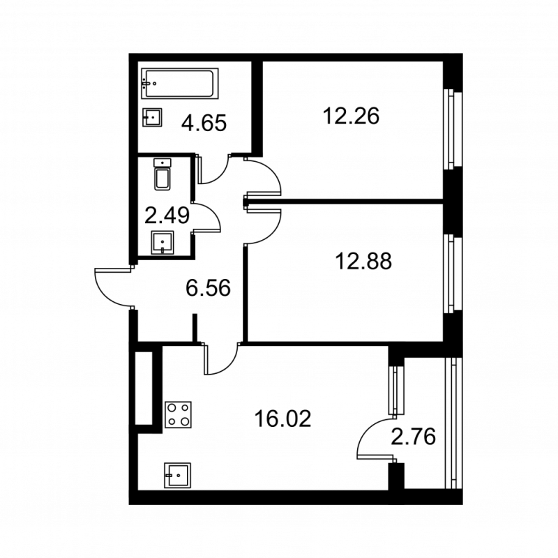 3 ккв (Евро) 56,2 м²