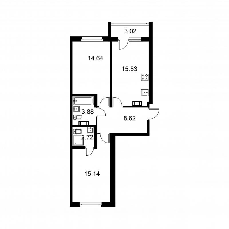 3 ккв (Евро) 62 м²