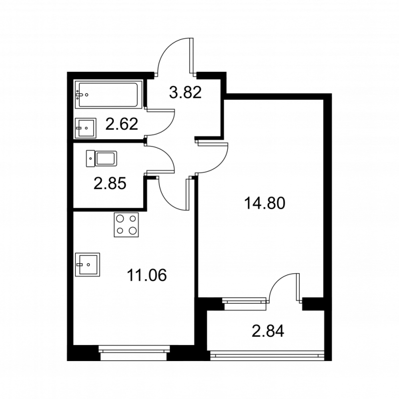 1 ккв 36,6 м²