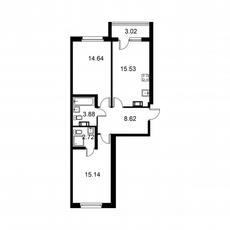 3 ккв (Евро) 62 м²