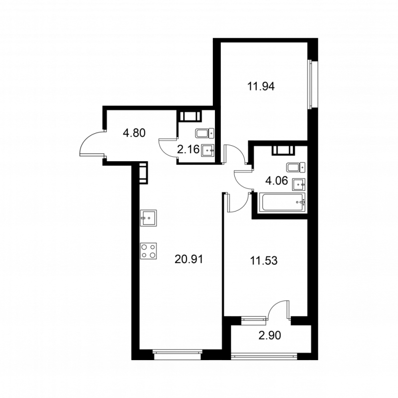 3 ккв (Евро) 56,9 м²