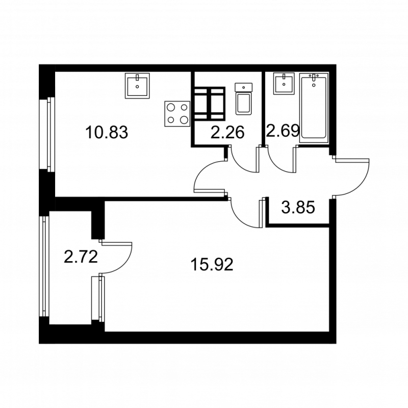 1 ккв 36,9 м²