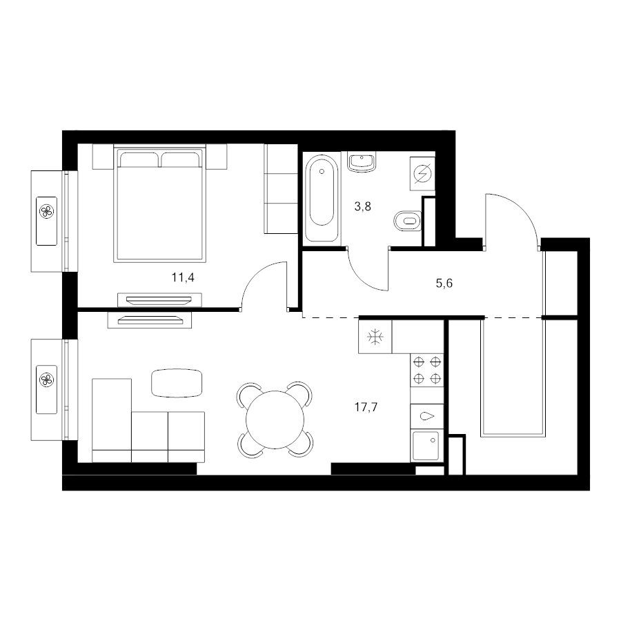 2 ккв (Евро) 44,6 м²