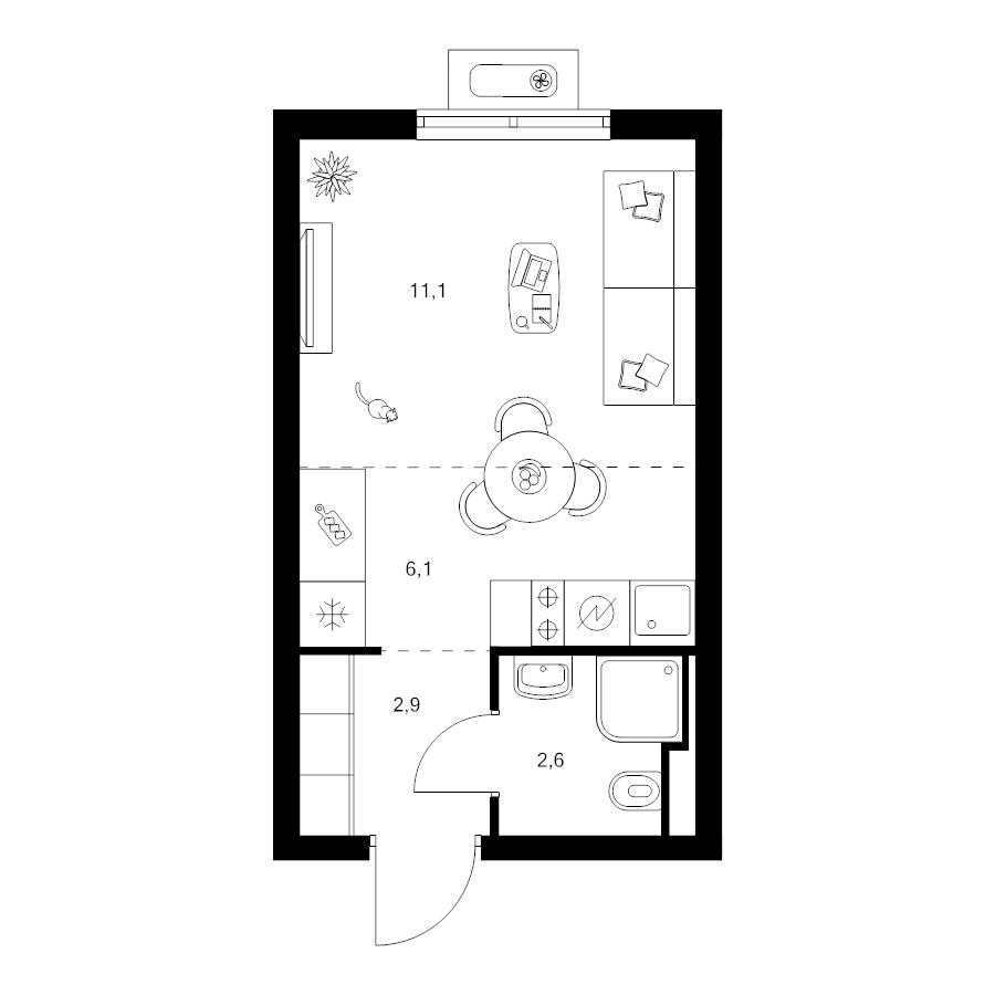 Студия 22,7 м²