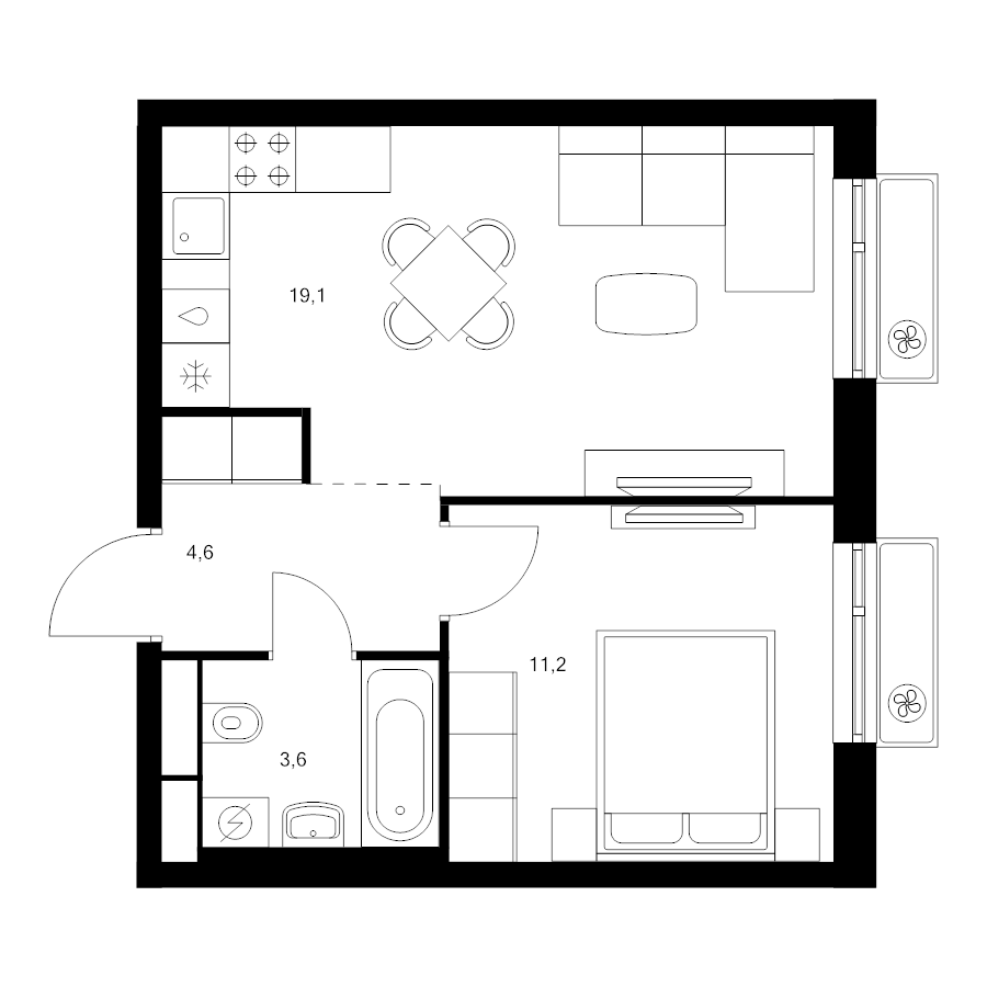 2 ккв (Евро) 38,5 м²