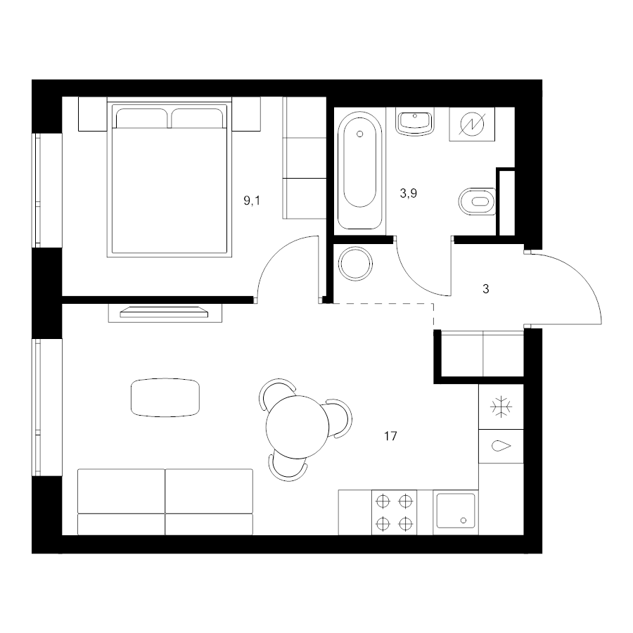 2 ккв (Евро) 33 м²