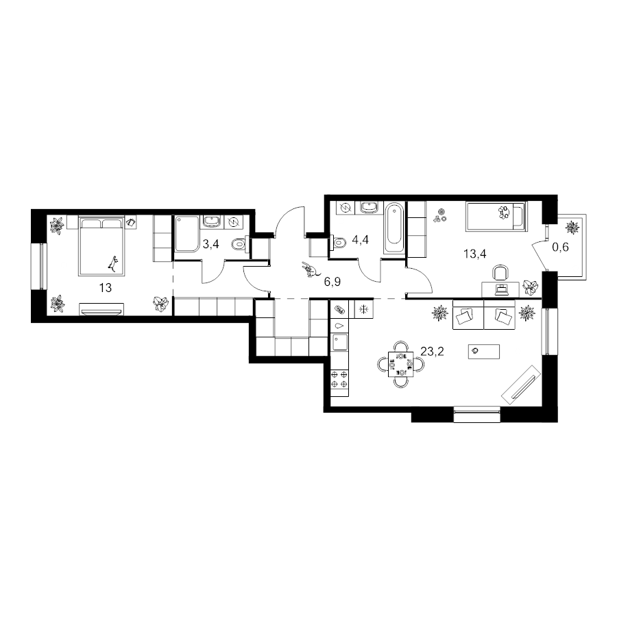 3 ккв (Евро) 74 м²