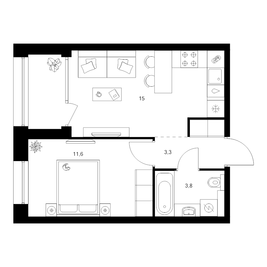 2 ккв (Евро) 35,2 м²