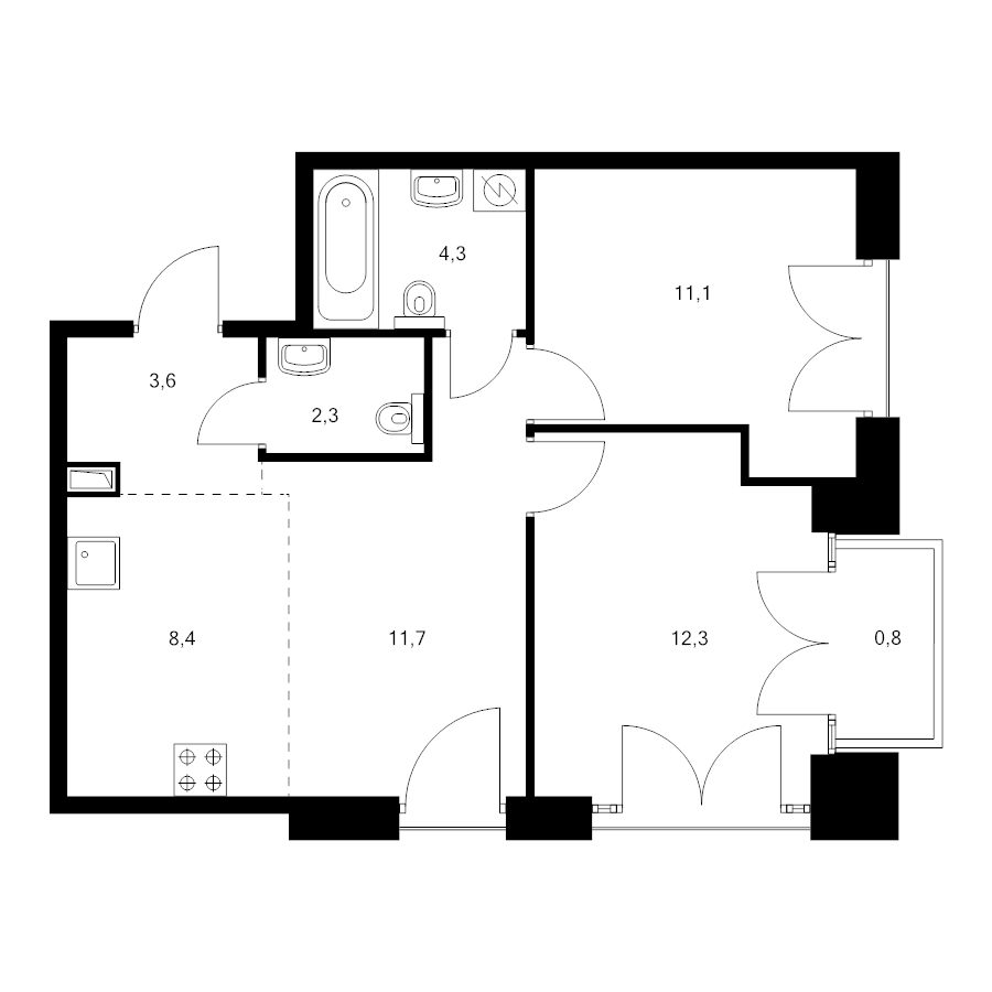3 ккв (Евро) 54,9 м²