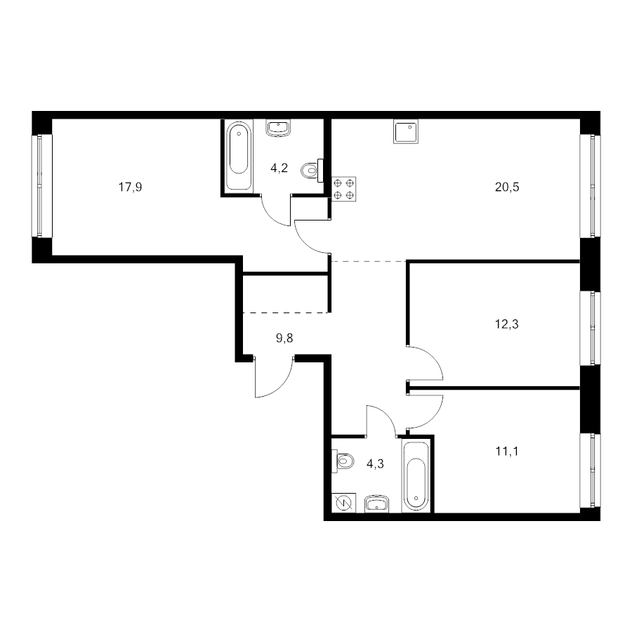 4 ккв (Евро) 81,9 м²