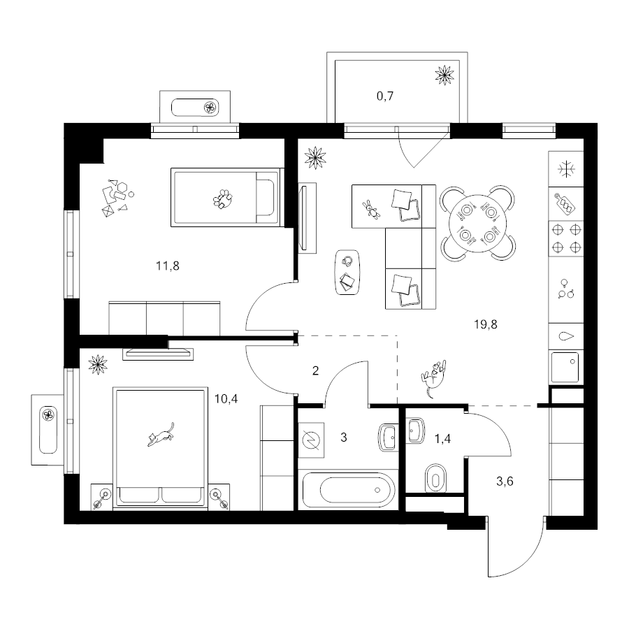 3 ккв (Евро) 52,7 м²