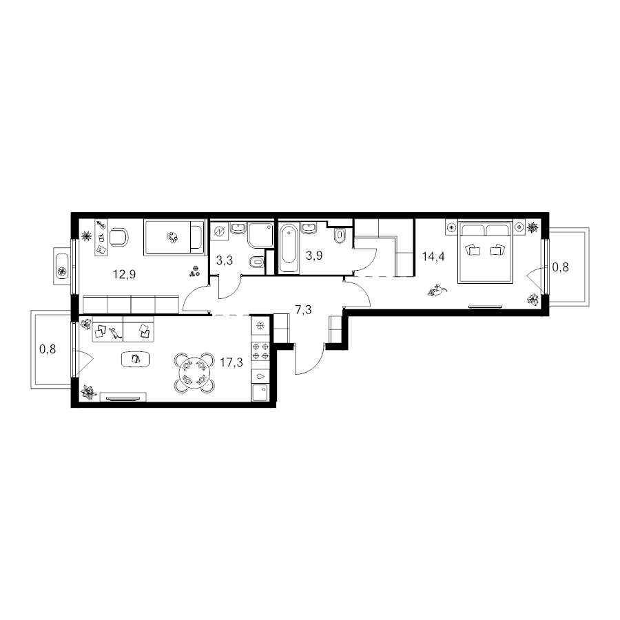3 ккв (Евро) 64,3 м²