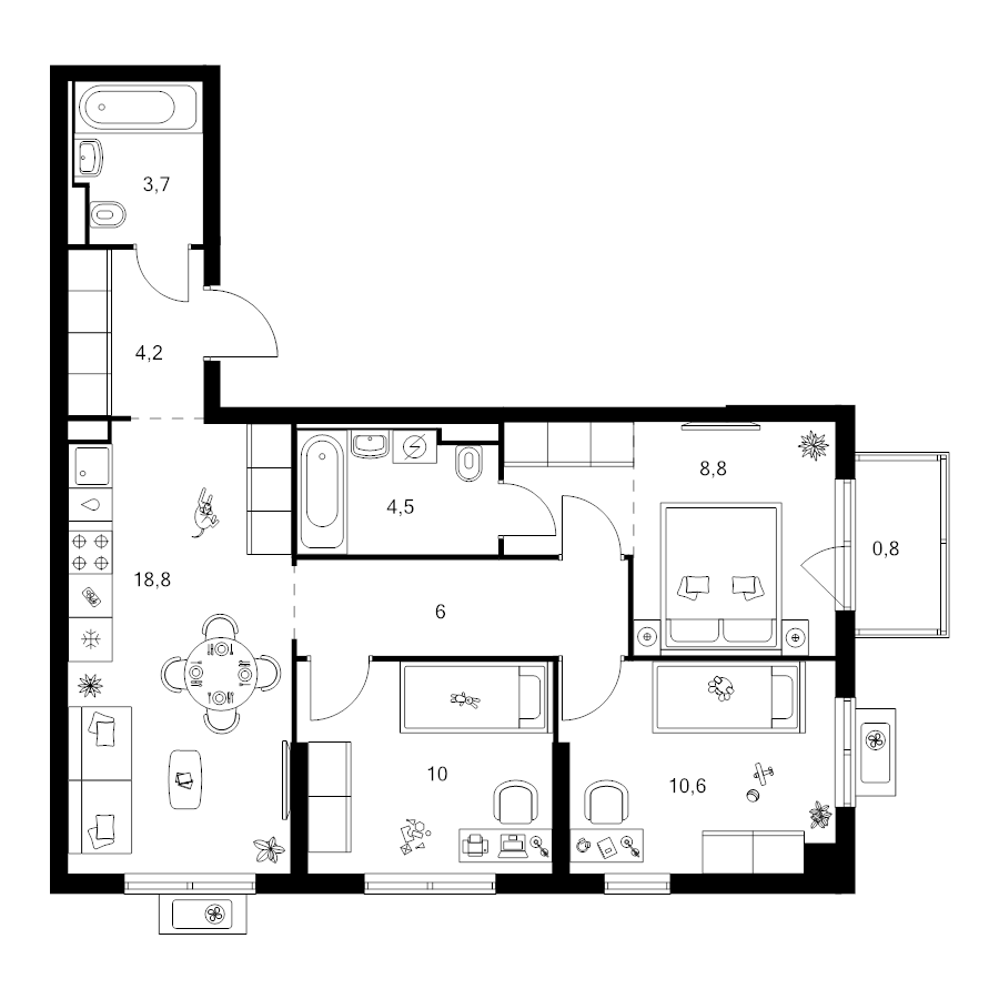 4 ккв (Евро) 70,6 м²
