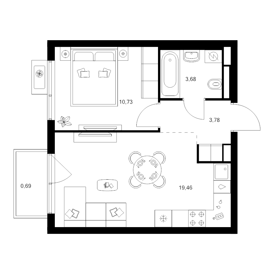 2 ккв (Евро) 38,3 м²