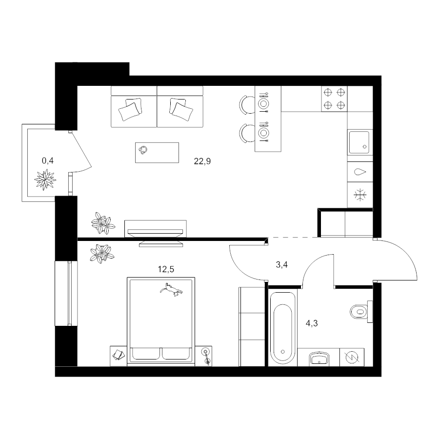 2 ккв (Евро) 43,5 м²