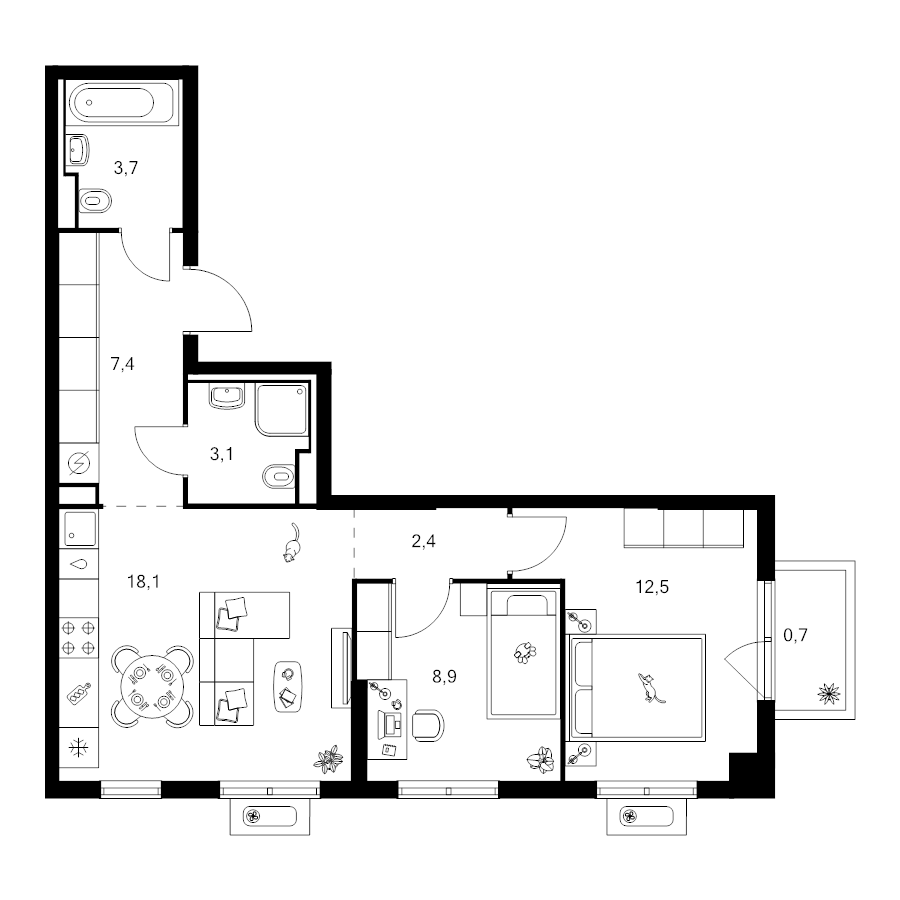 3 ккв (Евро) 56,8 м²