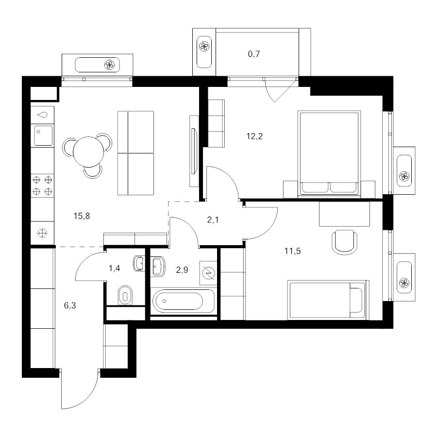 3 ккв (Евро) 52,9 м²