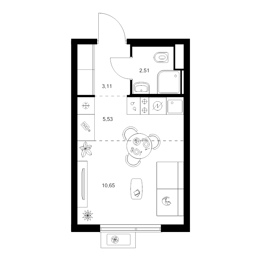 Студия 21,8 м²