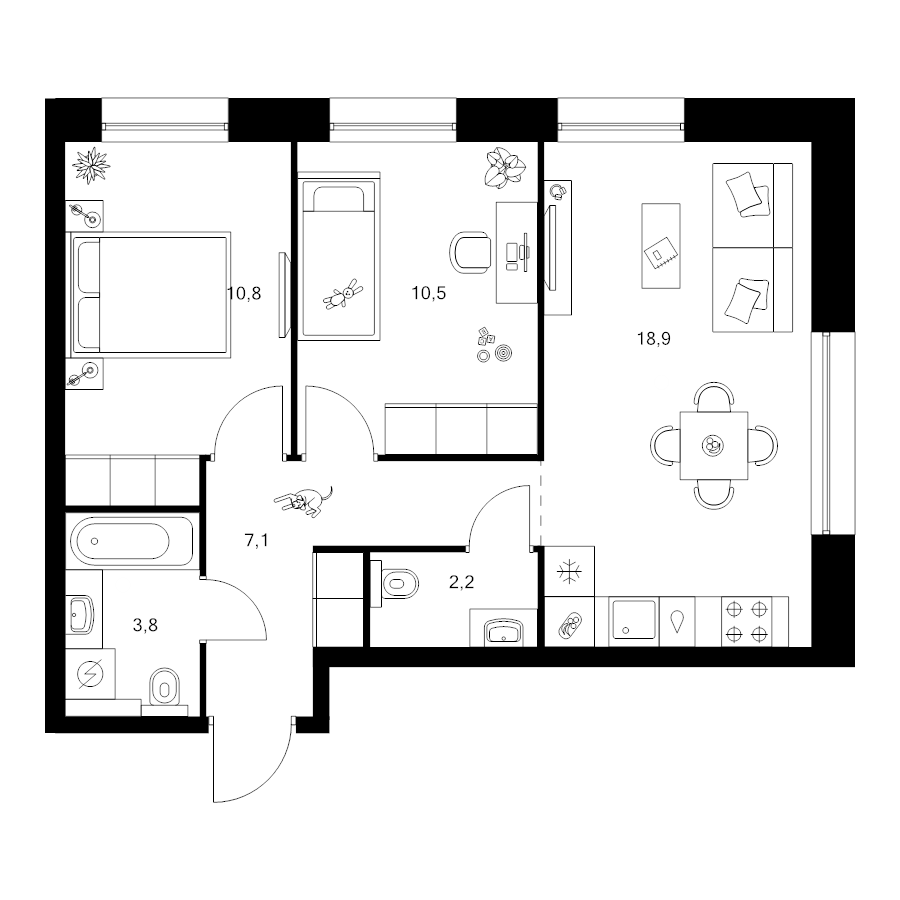 3 ккв (Евро) 53,3 м²
