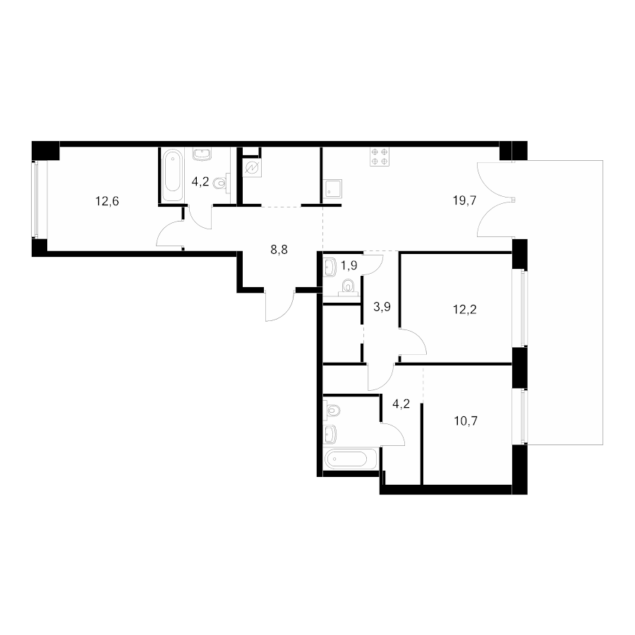 4 ккв (Евро) 96,4 м²