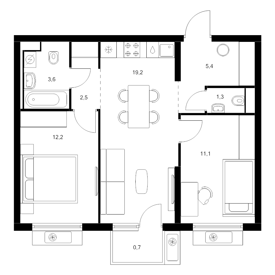 3 ккв (Евро) 56 м²