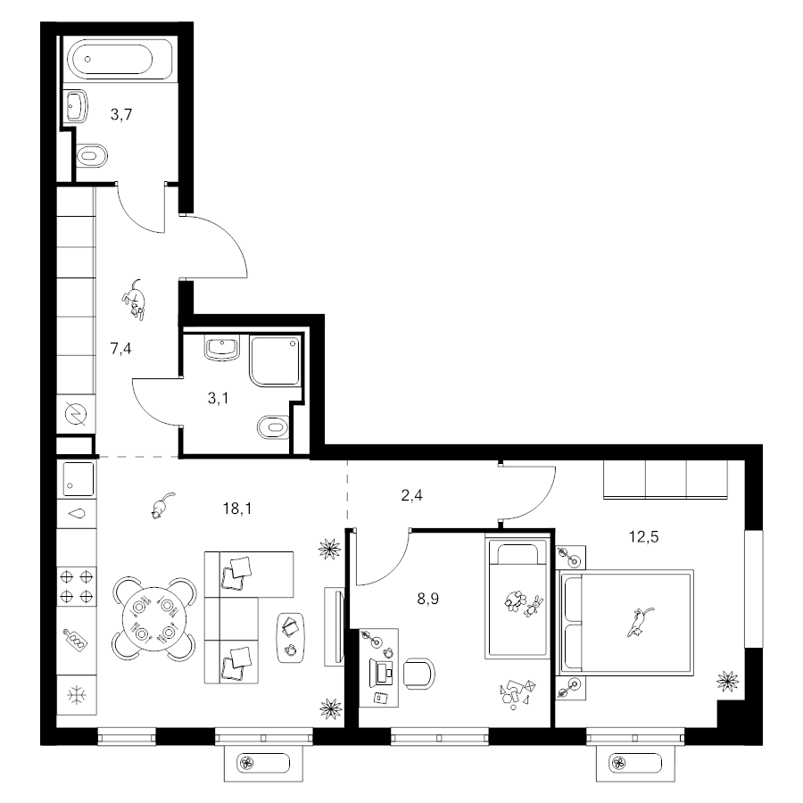 3 ккв (Евро) 56,1 м²