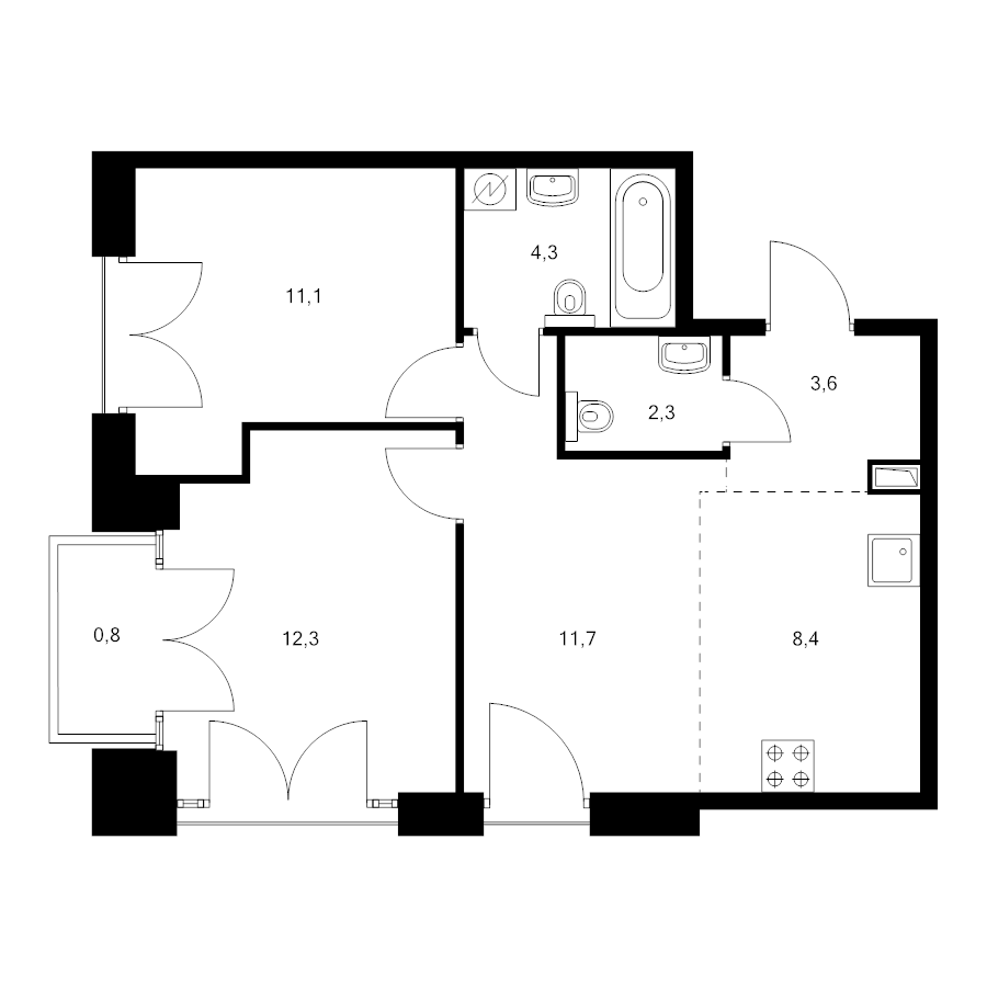 3 ккв (Евро) 54,6 м²