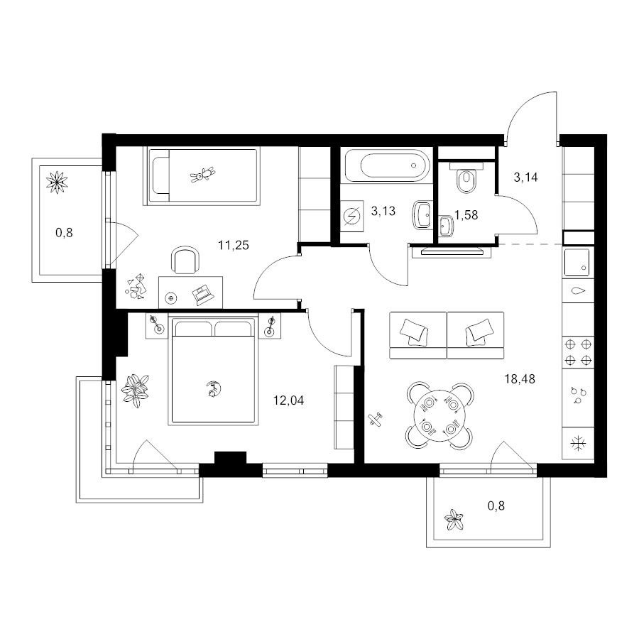 3 ккв (Евро) 51,2 м²