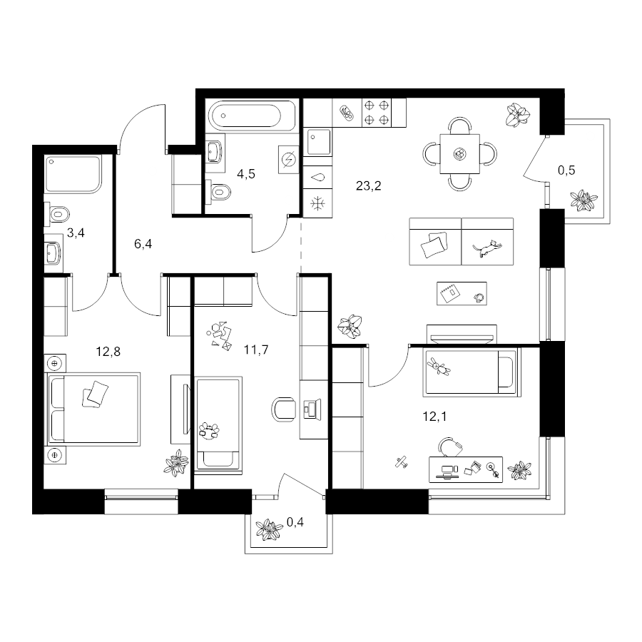 4 ккв (Евро) 75 м²