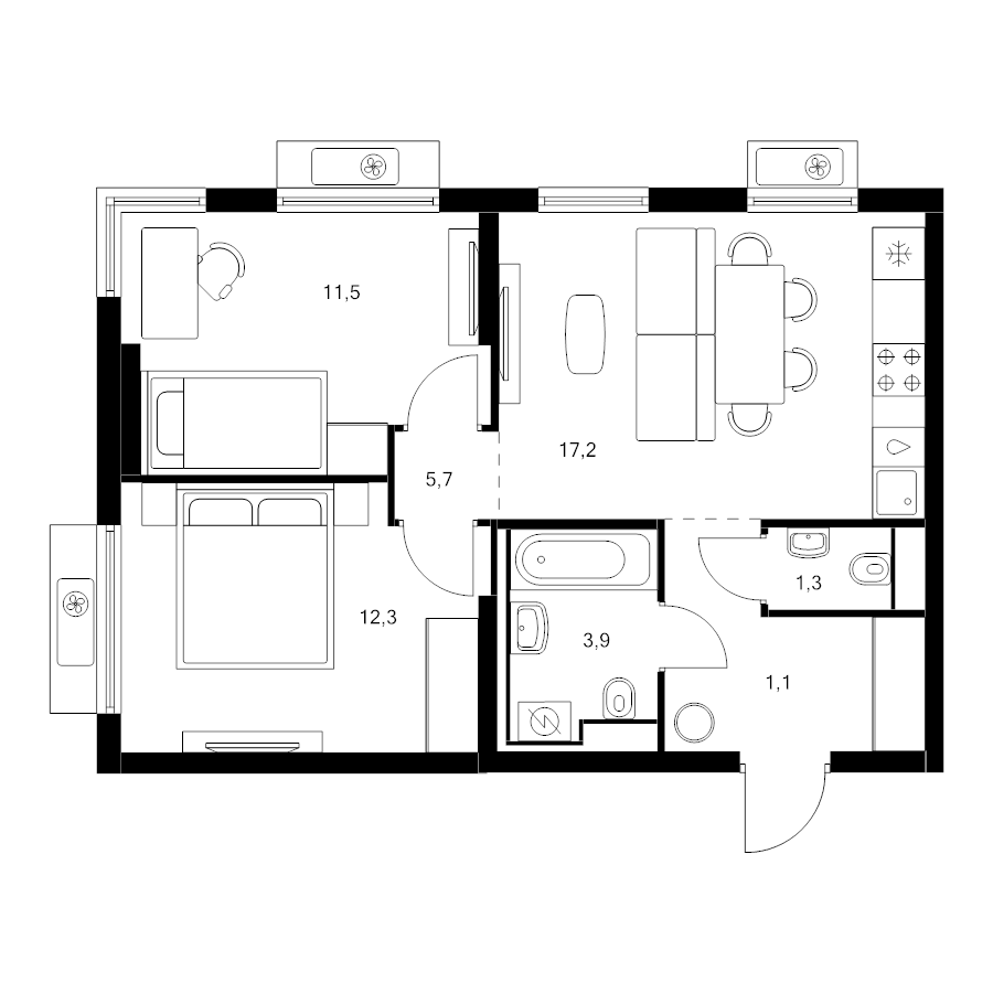 3 ккв (Евро) 53 м²