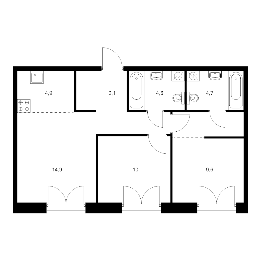 3 ккв (Евро) 59,7 м²
