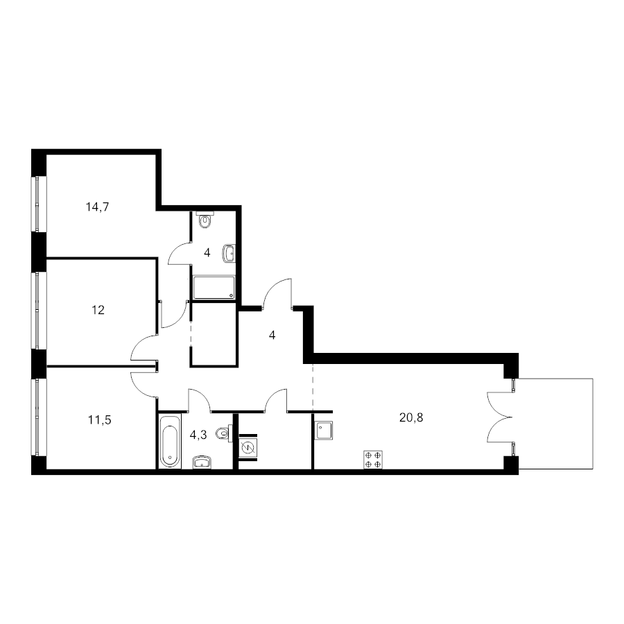 4 ккв (Евро) 88,8 м²