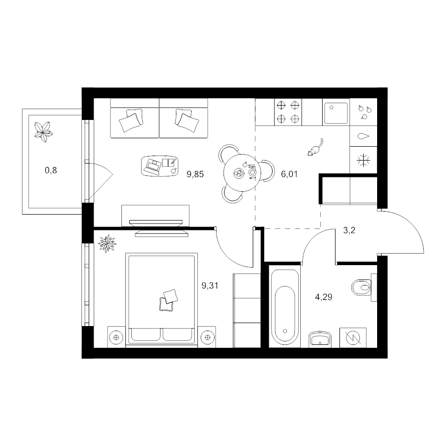 2 ккв (Евро) 33,5 м²