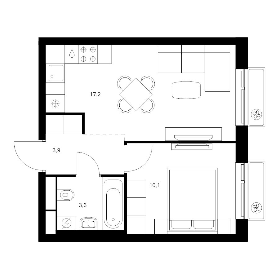 2 ккв (Евро) 34,8 м²