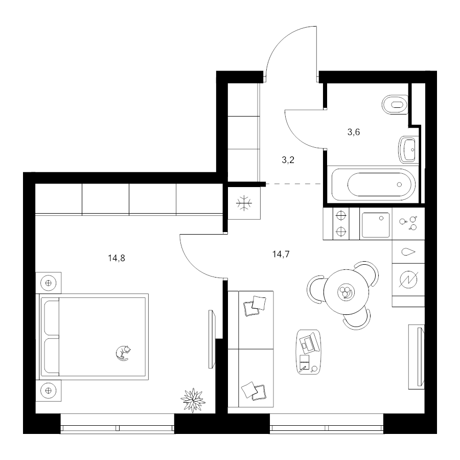 1 ккв 36,3 м²